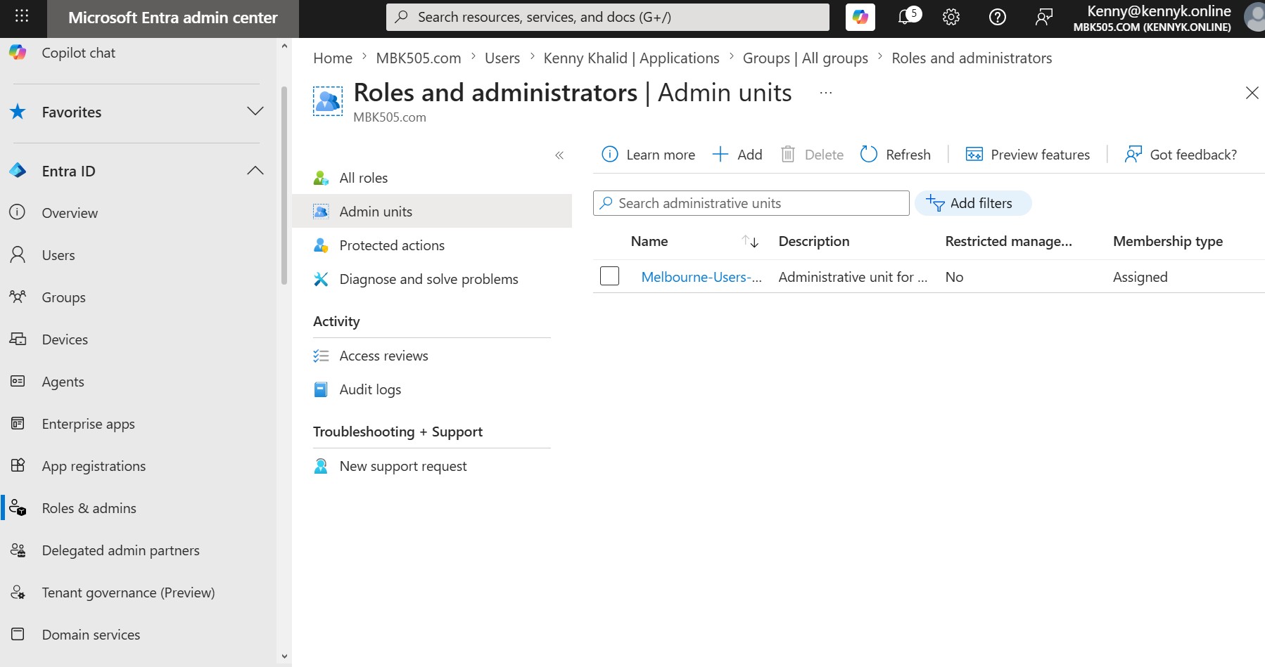 Entra Roles and Administrators Admin Units