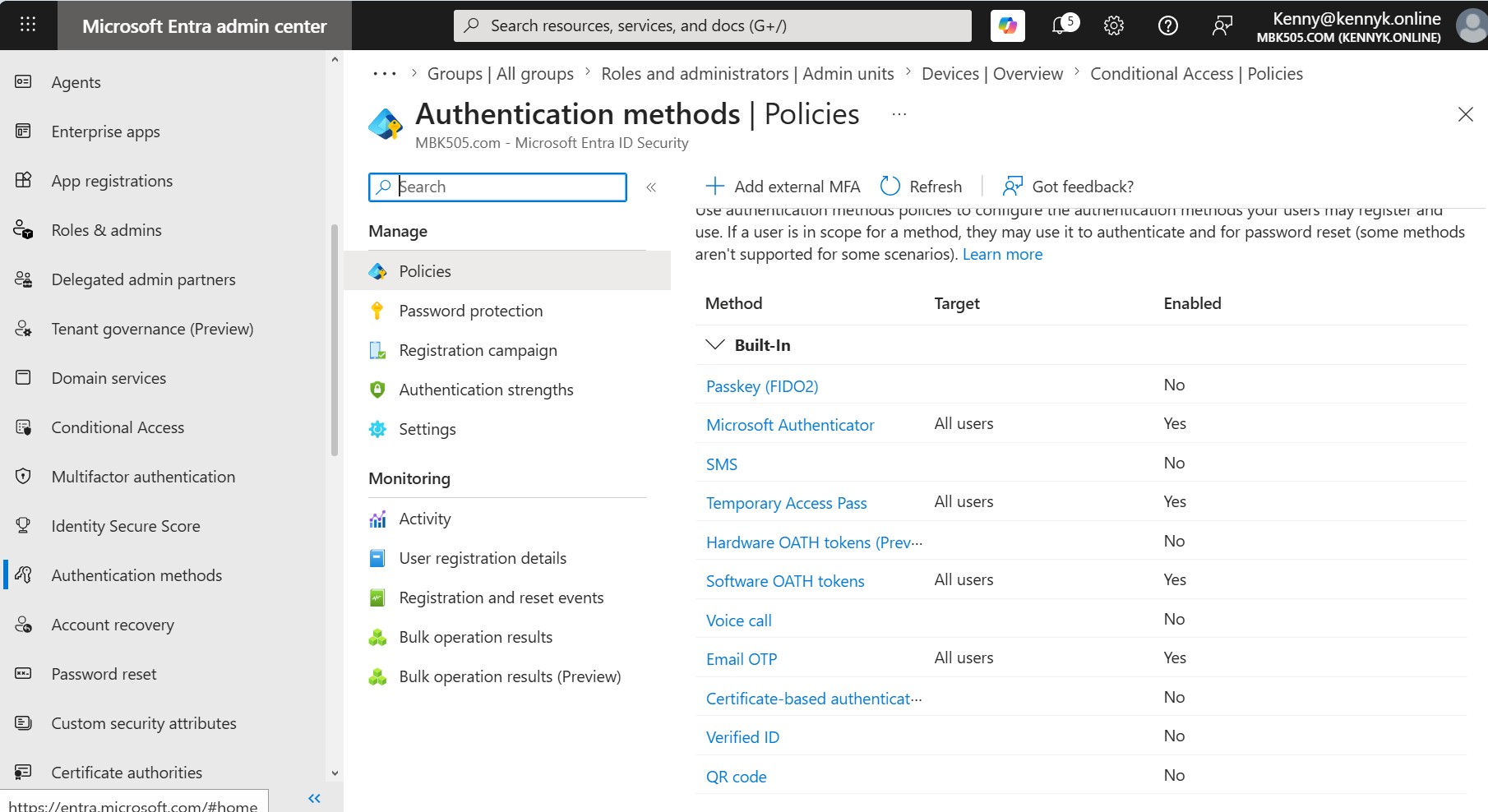 Entra Authentication Methods Policies