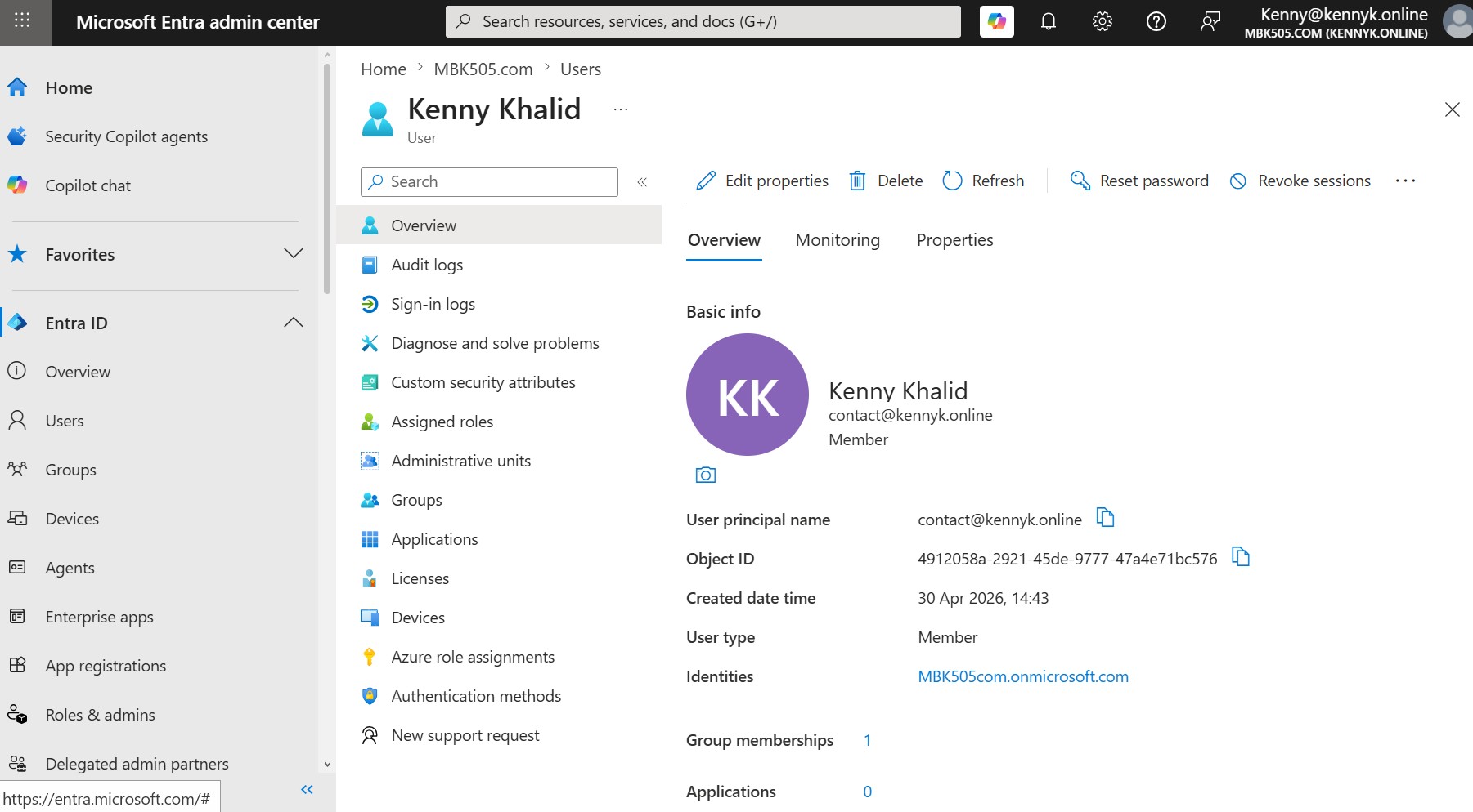 Entra User Profile Overview