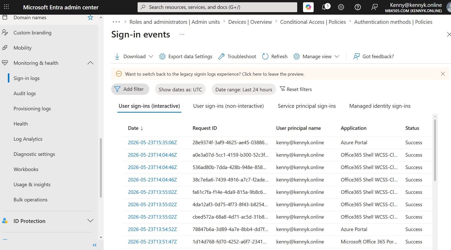 Entra Sign-in Events Log