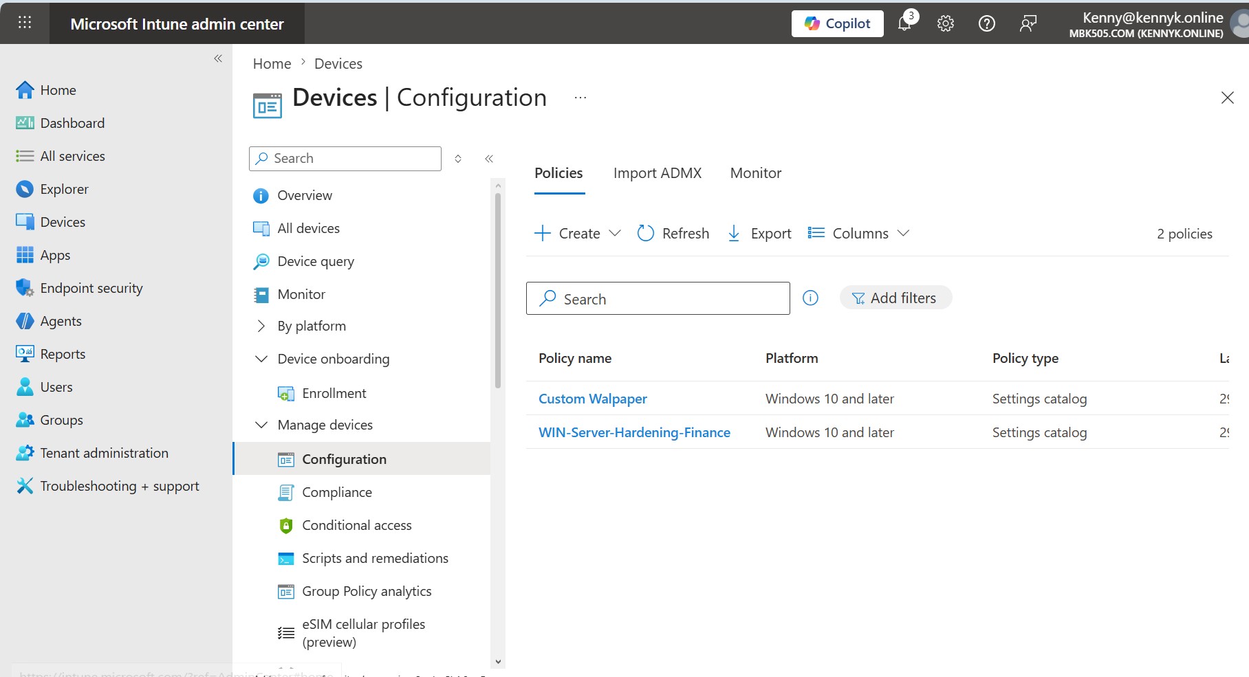 Intune Policies List